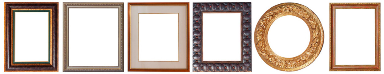 Set of picture frames isolated on white background antique carved gold