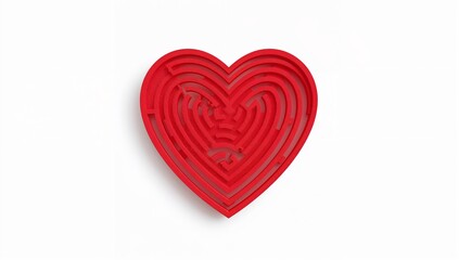 Fototapeta premium Red Valentine Heart Labyrinth on White Background, Love Concept 
