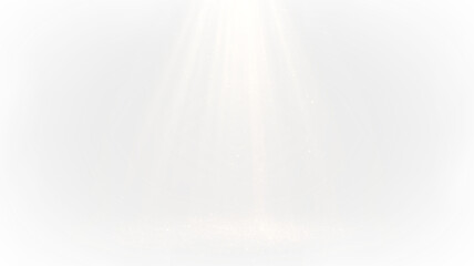 Light shines down creating golden rays in a dark space with shimmering particles on a transparent background © tanandaa