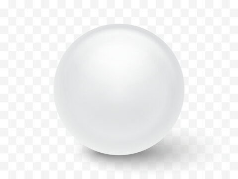 White Pearl Sphere with Soft Transparent Shadow, Realistic 3D Glossy Ball Isolated on Transparent Background, Minimal Vector Illustration