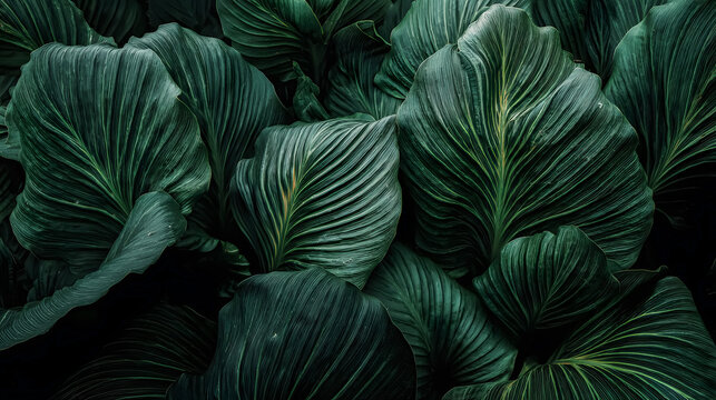Large dark green leaves with light green veins