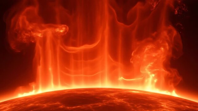 Fiery solar flares erupt from the sun's surface. Intense heat and plasma dance in the vastness of space.