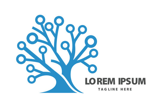Blue Tree Circuit Board Technology Digital Connection Vector logo template