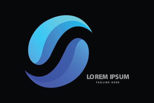 Blue Fluid Gradient Abstract S Shape Swirl Wave Vector logo template