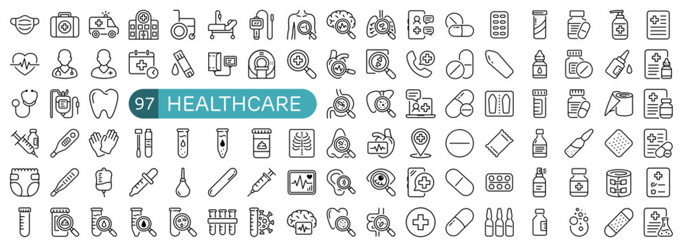 Healthcare Essentials Icon Set Outline