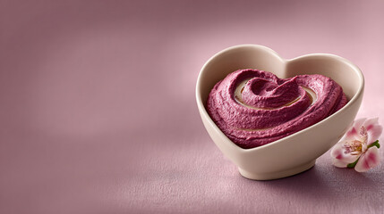 Heart-Shaped Dessert with Swirl on Soft Pink Background