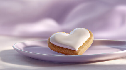 Heart-shaped cookie with white frosting on a plate