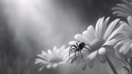Spider on a White Daisy in a Soft Bokeh Background