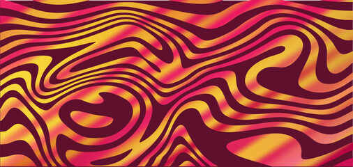 Abstract flowing wavy background with vibrant red yellow gradient lines, organic liquid shapes and psychedelic pattern for modern design, posters, branding, covers and digital art.