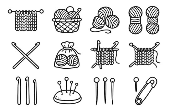 Textile icon icons tools wool minimal threads workspace drawing hooks knitting pins