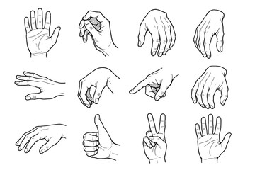 Fototapeta premium Pointing wrist vector palm hand bend extended peace gesture icon icons artistic