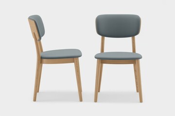 Two modern wooden chairs with grey upholstered seats and backs furniture interior