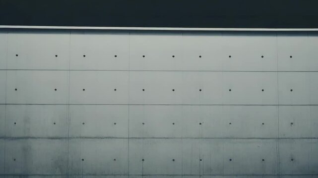 Concrete panel wall with rough geometric texture contrasted by a small green bush, minimalist urban exterior offering clean backdrop and natural pop for design or editorial use