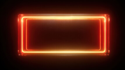 Fototapeta premium A rectangular neon light frame emits a vibrant orange glow in a dark environment creating a striking visual effect ideal for artistic showcases or design projects.