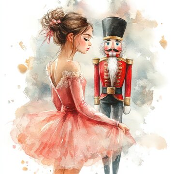 Christmas card of the ballet The Nutcracker and the ballerina girl.