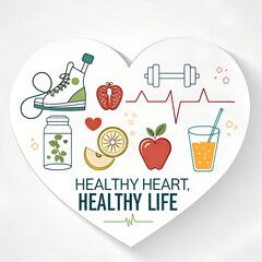 Heart Health Month Awareness, Healthy Heart Lifestyle Concept, Cardiovascular Health Care Campaign, Heart Disease Prevention Illustration, Love Your Heart Medical Design