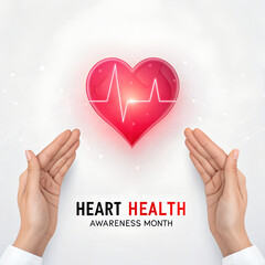 Heart Health Month Awareness, Healthy Heart Lifestyle Concept, Cardiovascular Health Care Campaign, Heart Disease Prevention Illustration, Love Your Heart Medical Design