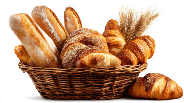 Freshly Baked Delights: Assorted Breads, Croissants, and Wheat, Ready for Breakfast