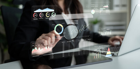 A financial and marketing KPI dashboard for business analytics and strategy. A report showing...