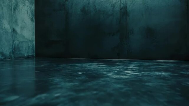 Abstract grungy cement interior providing an atmospheric background with water on the floor, reflecting light, and creating a moody scene suggesting abandonment, solitude, or a flood