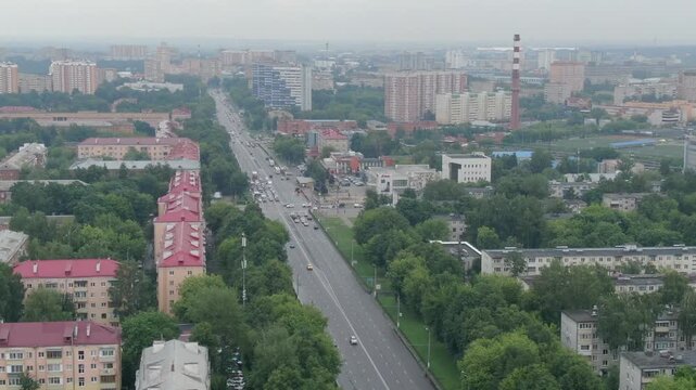 Drone flying perpendicular to highway in Podolsk