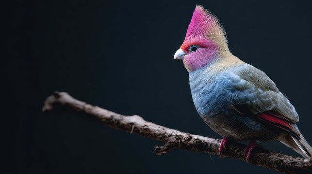 beautiful, colorful bird with a pink mohawk on its head
