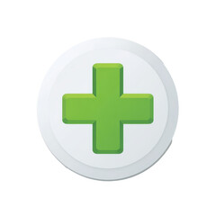 Fototapeta premium A green medical cross displayed on a clean white circular badge with a flat modern icon style, subtle shadow depth, and minimal balanced shading that conveys healthcare clarity and safety, isolated on