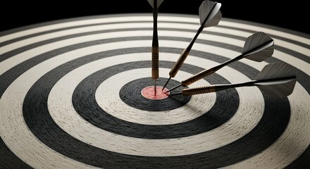 Darts Stuck in Dartboard Bullseye Target Achieving Success With Focus