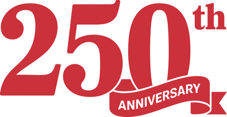 A large red 250th anniversary logo on a white background