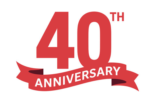 A red 40th anniversary logo with a ribbon on a white background