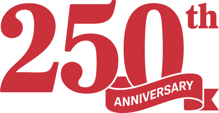 A large red 250th anniversary logo on a white background