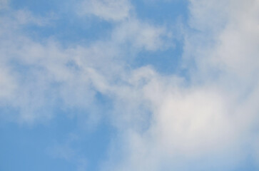  Blue sky with light white clouds in sunny day landscape.Nature, environment, beautiful sky background. 