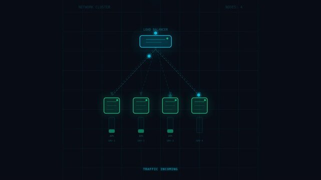 Load Balancer Traffic Distribution Animation with Server Scaling