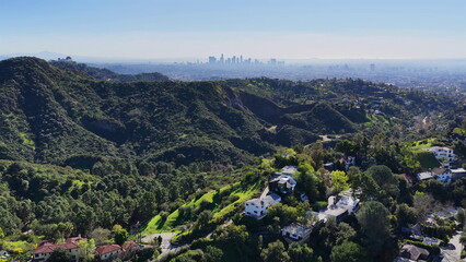 Hollywood Hills Overlooking Downtown Los Angeles on a Sunny Day with Panoramic Views