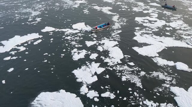 Toxic Foam in Yamuna River Due to Industrial Waste Pollution in Delhi, India