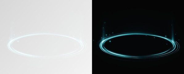 Blue rings in PNG format with swirls, looping motion, overlay effect on white and black background, light circle, energy, sparkling beam, fantasy portal effect, magic trail, background, glow © Alehandro