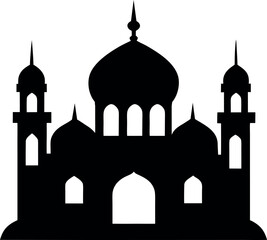 Islamic mosque silhouette icon with domes and minarets in black © shahadat