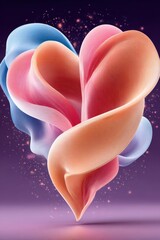 Fototapeta premium Abstract heart formed by glowing ribbons of color on a dark purple background