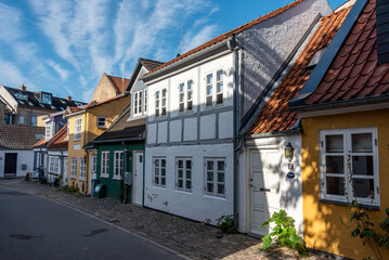 Picturesque small houses at Peder Barkes street in Aalborg
