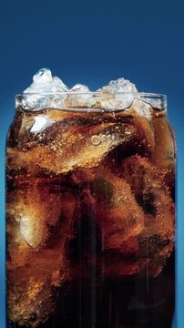 Fizzy carbonated cola drink with ice cubes