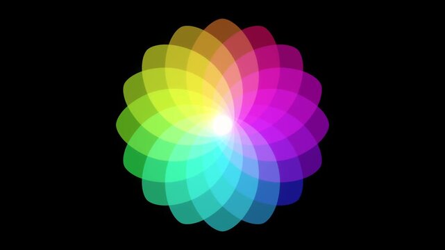 Newton Color Wheel Spinning with color theory Blending rotation seamless loop 3D animation for optical illusion physics, chromatic spectrum theory or colorful motion graphics