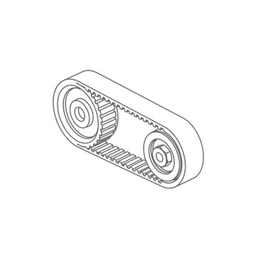 Timing Belt and Pulley System Technical Line Art Illustration. Mechanical Power Transmission Drive Mechanism Schematic Outline.
