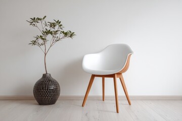 View of a Modern Scandinavian Interior Style Design With Chair and Plant