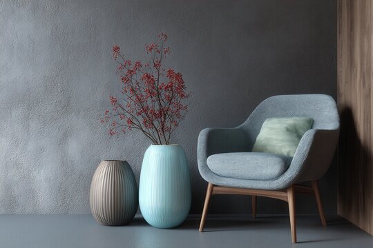 View of a Modern Scandinavian Interior Style Design With Chair and Plant