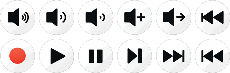 Media Player Control Icons Set with Play Pause Stop and Navigation Buttons © gerik_a