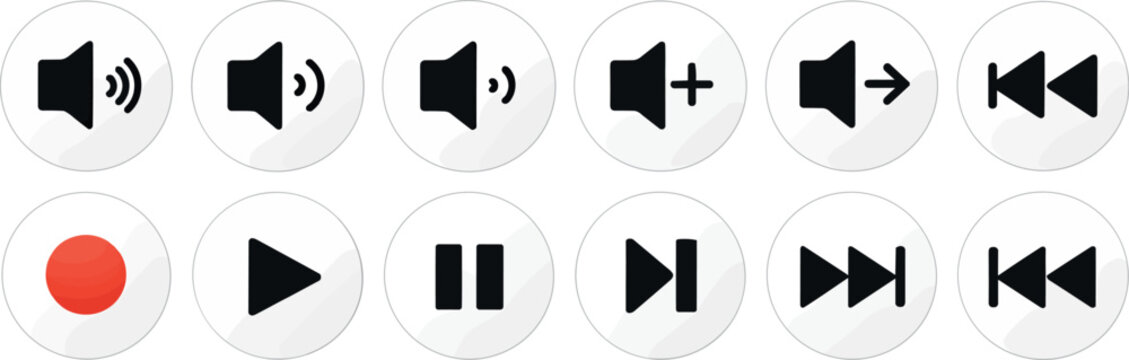 Media Player Control Icons Set with Play Pause Stop and Navigation Buttons