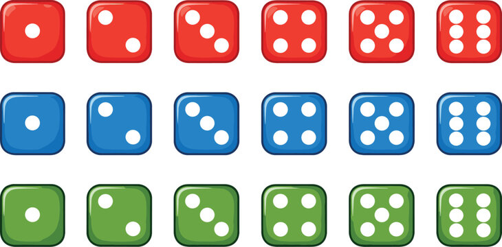 Game Dice Icons Set with Classic Cubes and Numbered Faces for Casino and Board Games