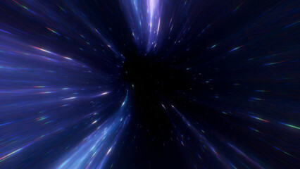 Deep space tunnel collapsing into a dark center with streaks of light, suggesting infinite travel and mystery, suitable for sci-fi visuals, abstract concepts, futuristic storytelling, and immersive © Versa