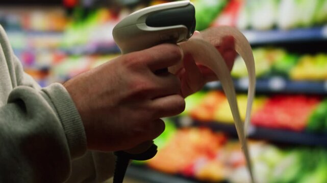 Scan scanning QR code Shipping Label For Delivery payment for parcels in shop store, supermarket paper list, receipt for purchases. 