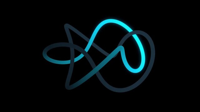 Abstract Colorful Torus Knot with Glowing Neon Trails seamless loop 3D animation for mathematical topology visualization, sacred geometry concepts, and futuristic infinite flow backgrounds